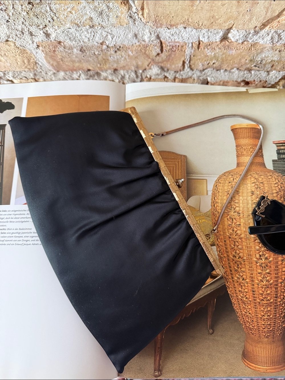 VTG Satin Clutch convertible black elegant handbag